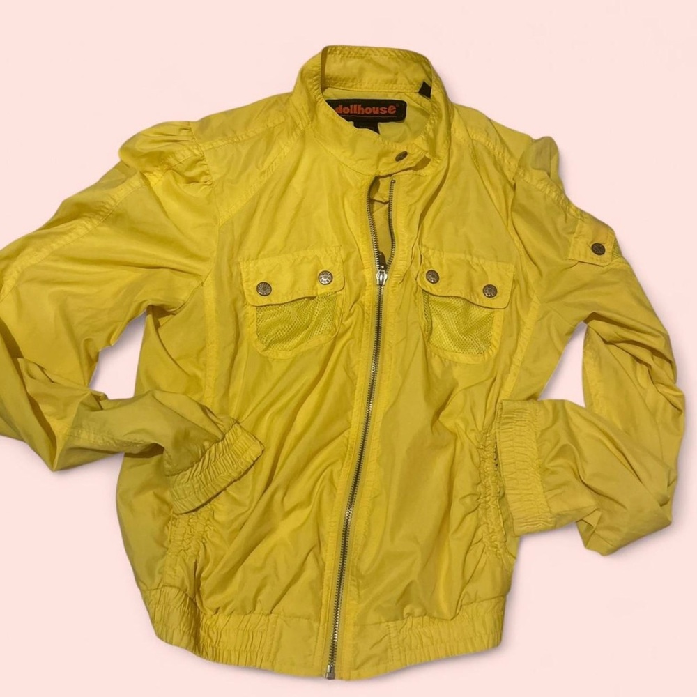 Dollhouse Yellow Hooded Nylon Jacket with Logo Patch
